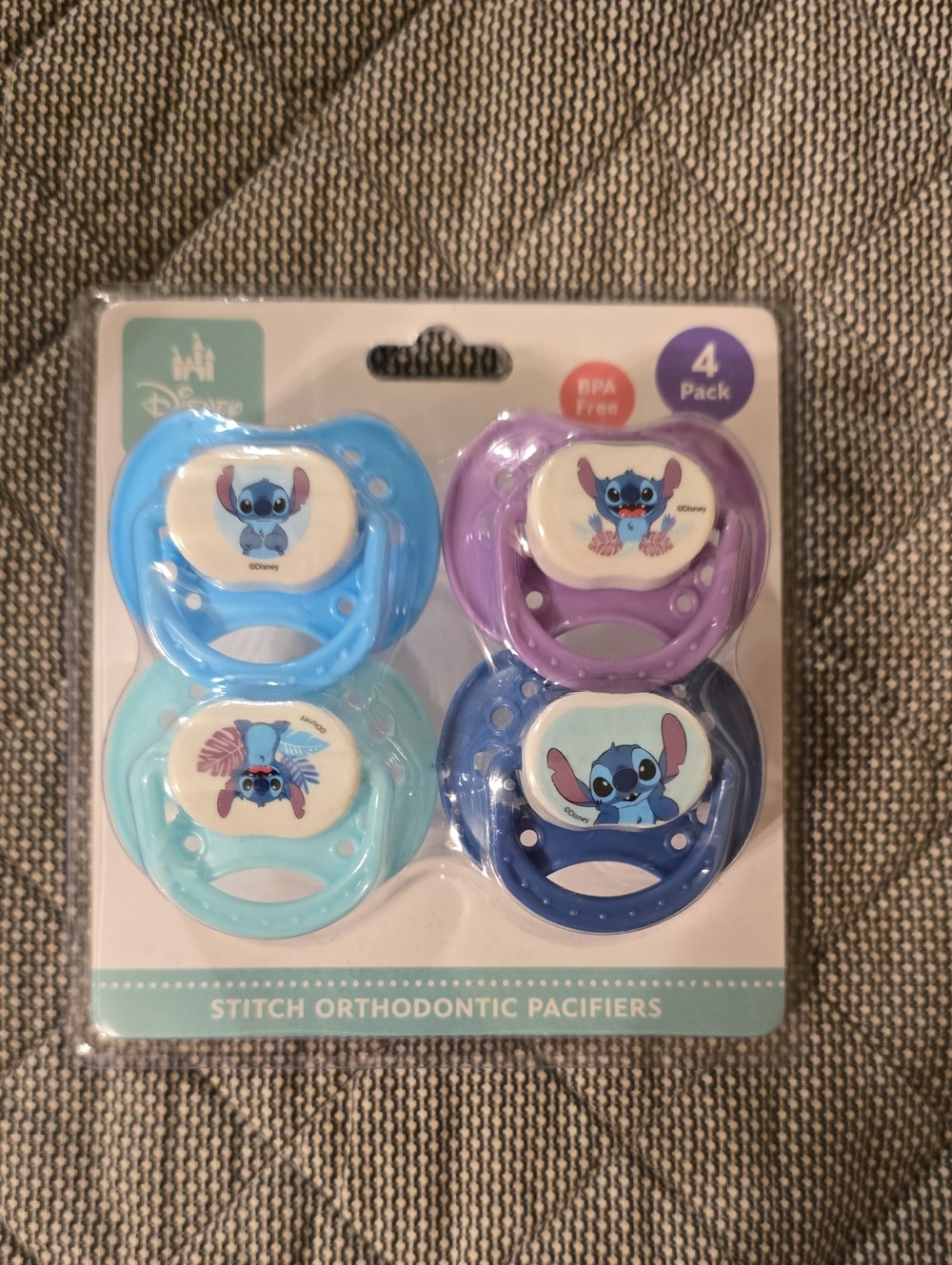 Disney Stitch Pacifier Set - Light Blue, Aqua, Purple, Navy